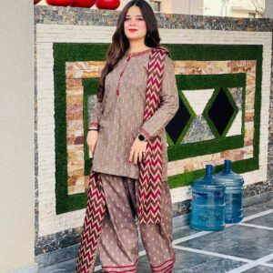 3 Piece Printed Khaddar Cotton Suit